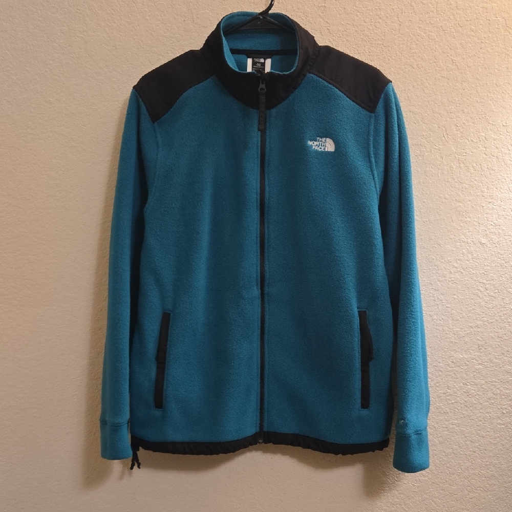 The North Face Poloartec Teal and Black Full Zip Fleece Jacket - Medium